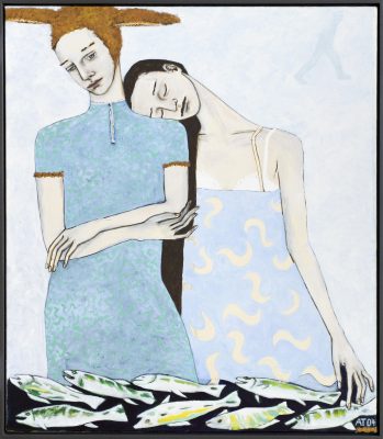 Theinert, Anke, Fische, Öl auf Leinwand, 2004, 125 x 110 cm, mR